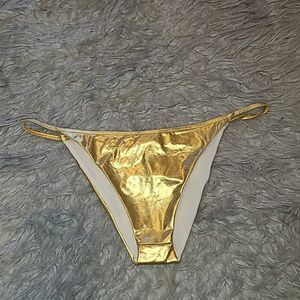 PrettyLittleThing Gold and White Bikini Bottom